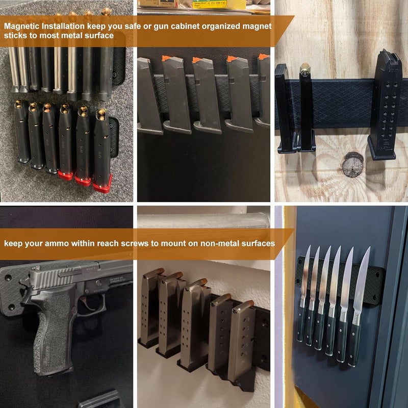 LULACOOL Magnetic Ammunition Holder，Double Sided Gun Magnet for Gun Magazines, Knives, Organize Mount in Gun Safe, Cabinet, Wall, Door, Ammo Storage Accessories for Handgun, Pistol and Rifle Mags - Image 3